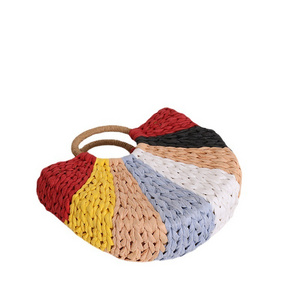 OEM Handmade Half-Round Rattan Woven Straw Bag Summer Women Messenger Crossbody Bags Girls Lady Small Beach Handbag