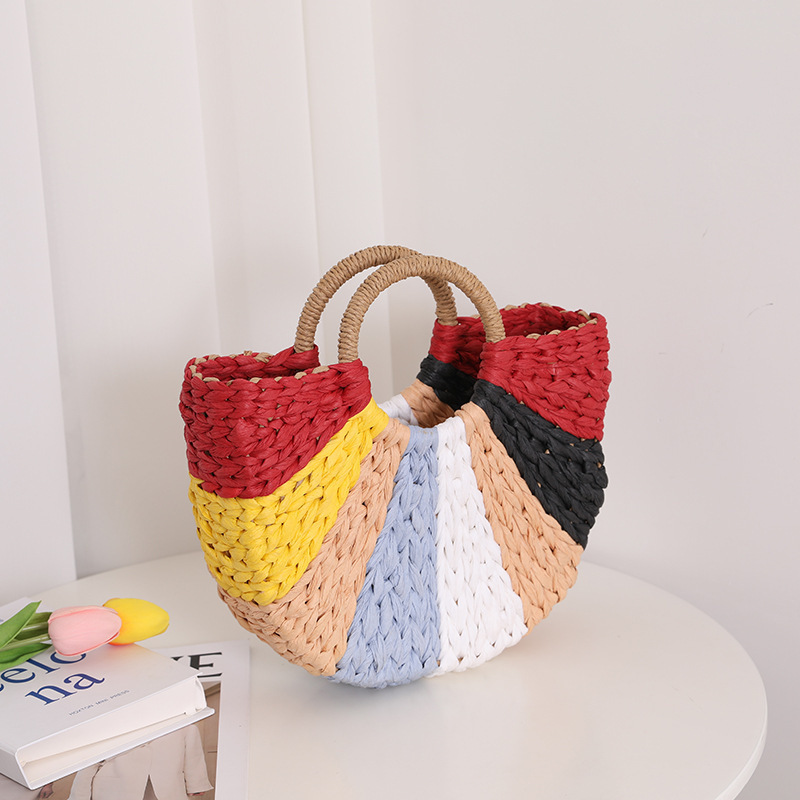 OEM Handmade Half-Round Rattan Woven Straw Bag Summer Women Messenger Crossbody Bags Girls Lady Small Beach Handbag