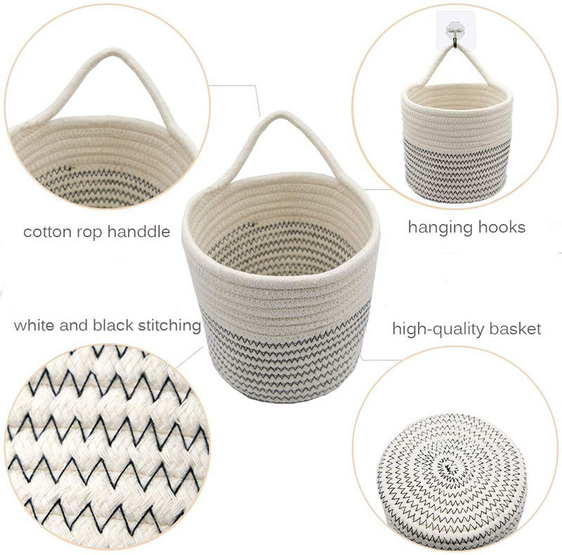 Flower Pot Floor Indoor Planters Woven Cotton Rope Handles Home Decor Toy Storage Plant Basket