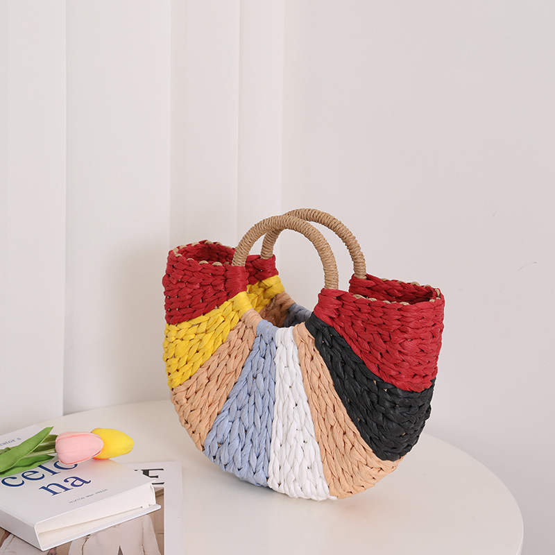 OEM Handmade Half-Round Rattan Woven Straw Bag Summer Women Messenger Crossbody Bags Girls Lady Small Beach Handbag