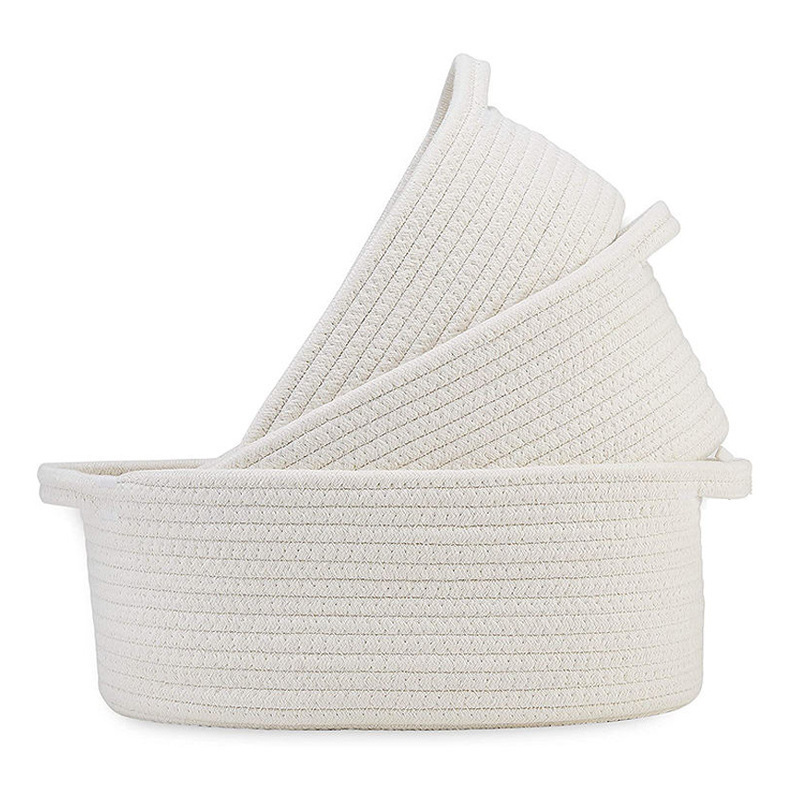 Small Round Cotton Rope  Basket for Organizing Storage Basket 3-Piece Set Cotton Rope Storage Basket