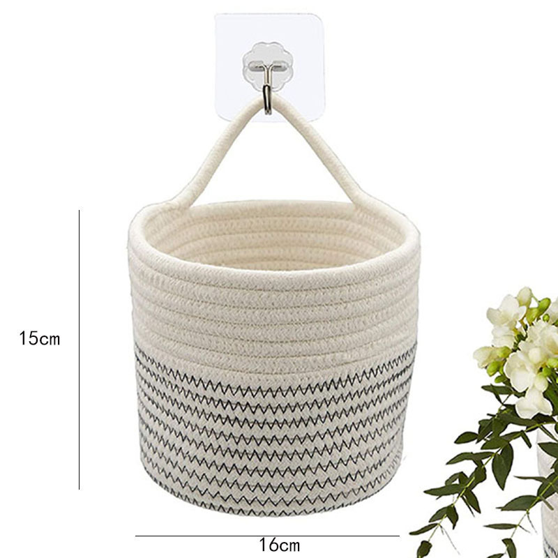 Flower Pot Floor Indoor Planters Woven Cotton Rope Handles Home Decor Toy Storage Plant Basket