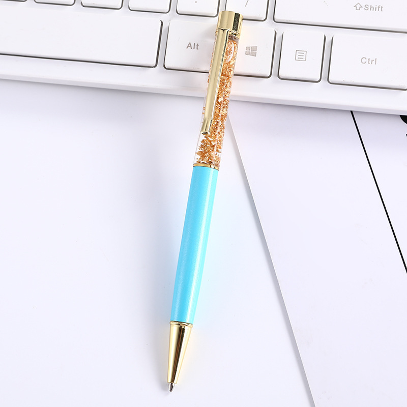 Xinmei Hot Selling Gold Powder Liquid Oil Ballpoint Pens Gold Design empty rod plant dried flower crystal pen