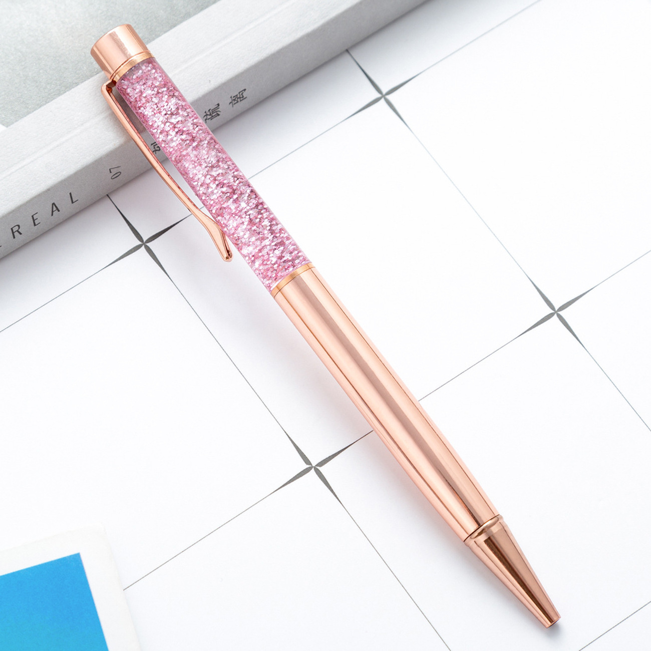 Custom Logo Beauty Fashion liquid glitter floating pen Wholesale gold powder flow oil metal ball pen