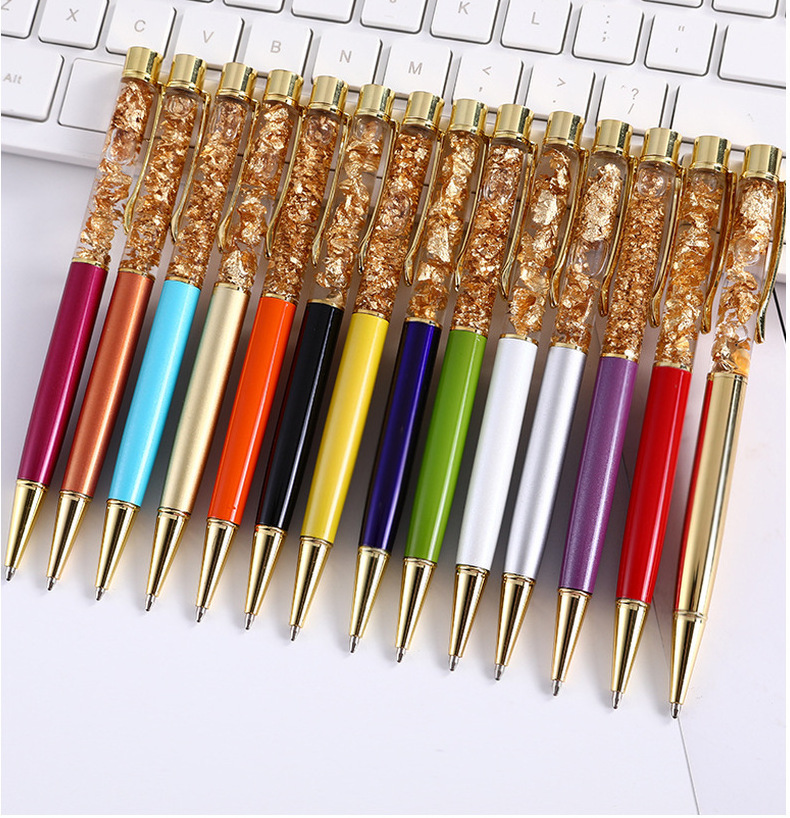 Xinmei Hot Selling Gold Powder Liquid Oil Ballpoint Pens Gold Design empty rod plant dried flower crystal pen