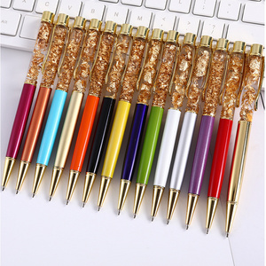 Xinmei Hot Selling Gold Powder Liquid Oil Ballpoint Pens Gold Design empty rod plant dried flower crystal pen