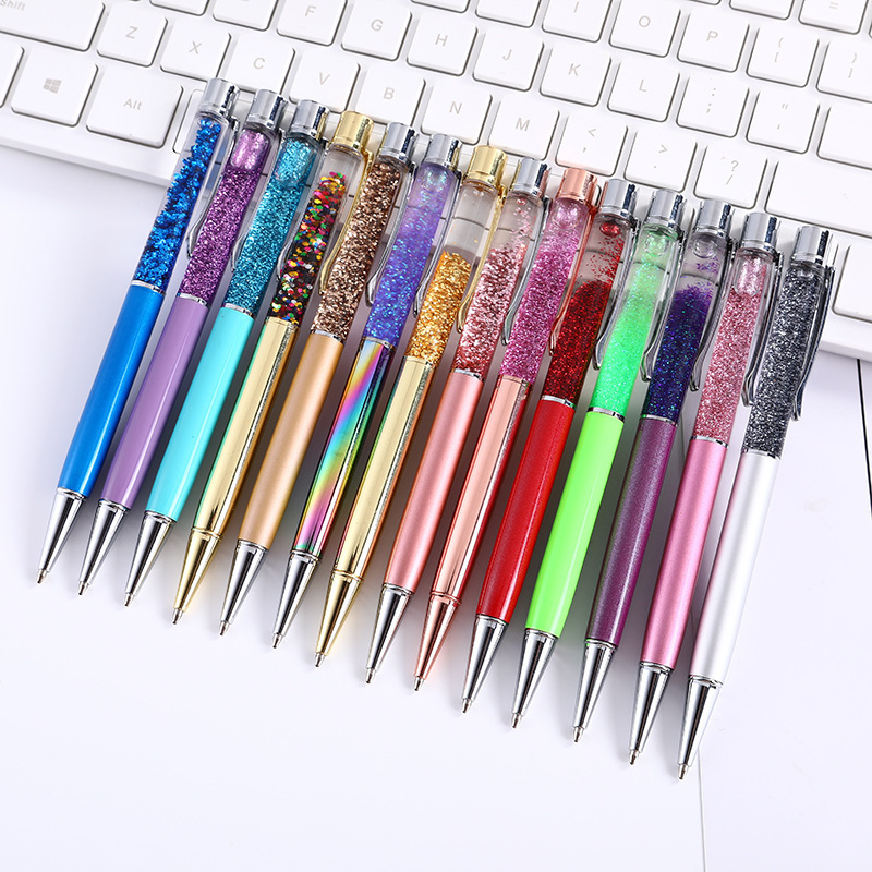 Custom Logo Beauty Fashion liquid glitter floating pen Wholesale gold powder flow oil metal ball pen