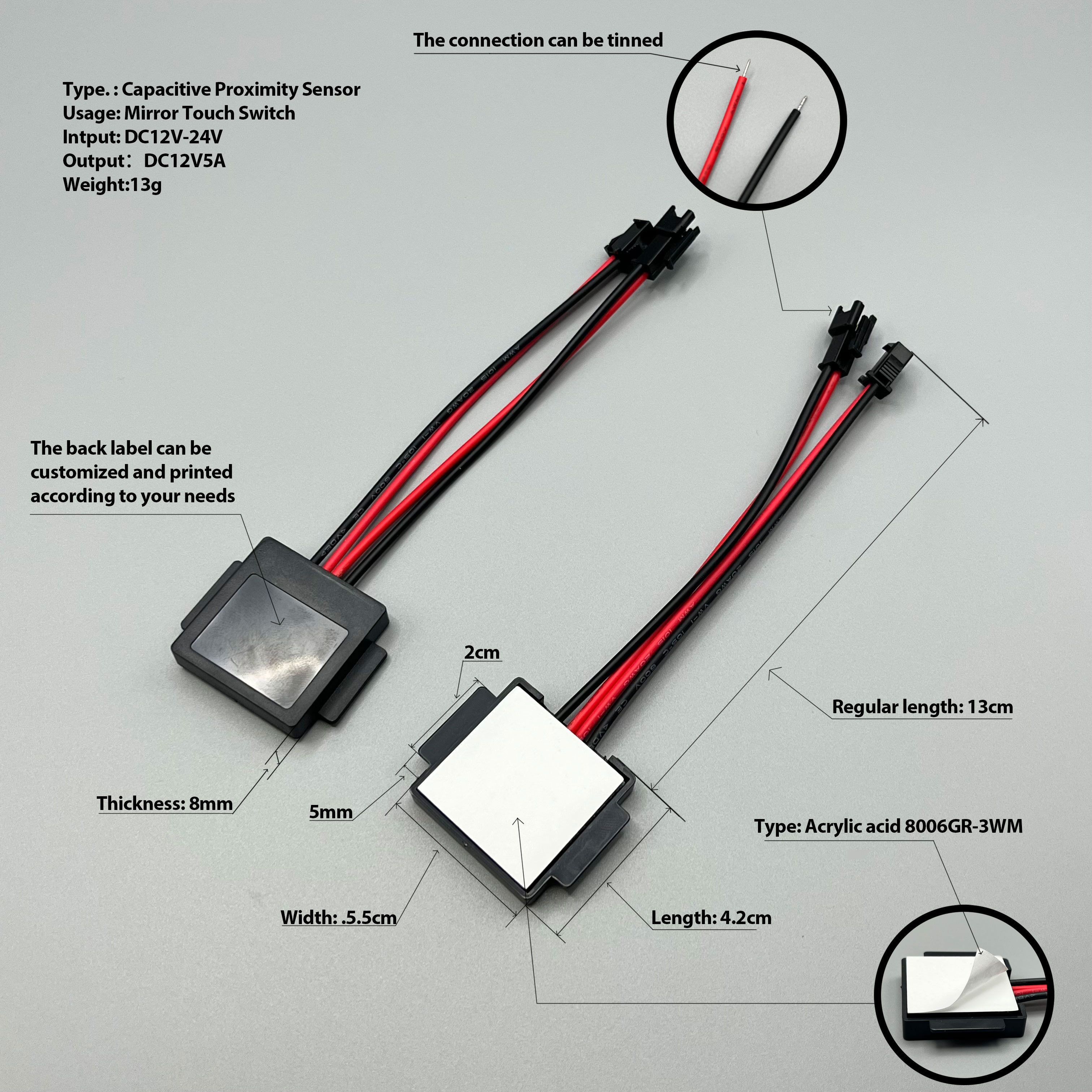 DC12V Custom Bathroom Led Lighting Mirror Smart Single On/Off Dimmer Touch Control Sensor Switch