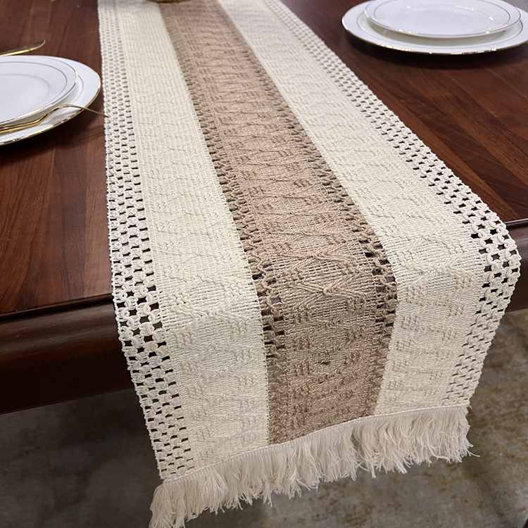 European Bohemian Style Macrame Table Runner Linen Table Cloth Runner With Tassels