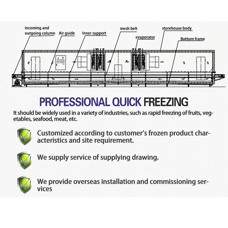 CE approved industrial blast freezers tunnel iqf freezing machine quick freeze ice cream machine