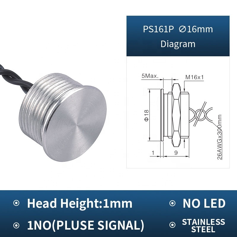 16mm PS161PY high strength piezo switch IP68 IP69K waterproof for harsh environments