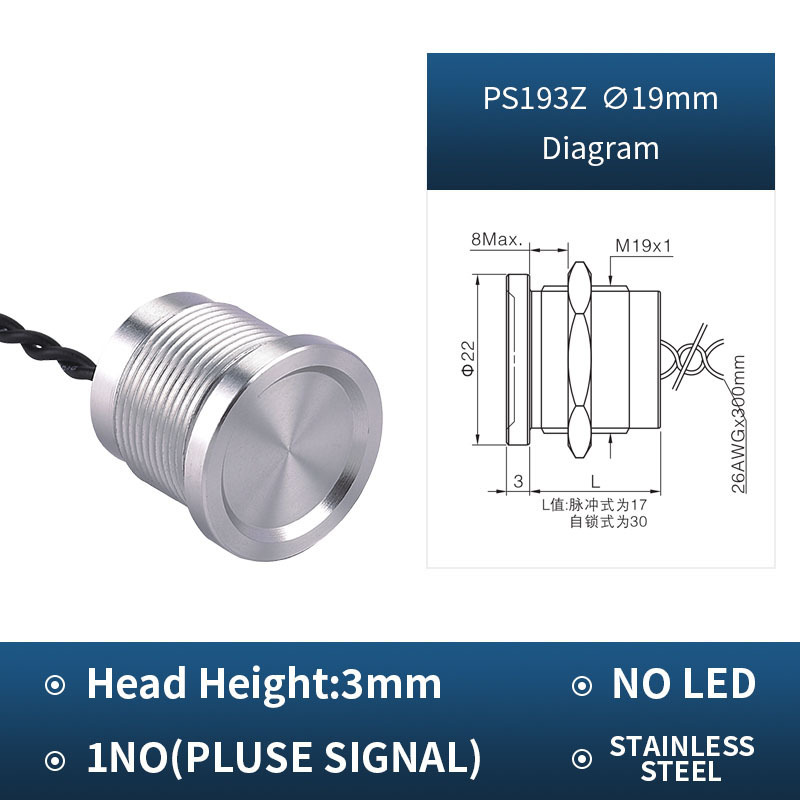 19mm PS193Z Flat head 12V 24V high strength IP68 IP69K underwater touch piezo switch