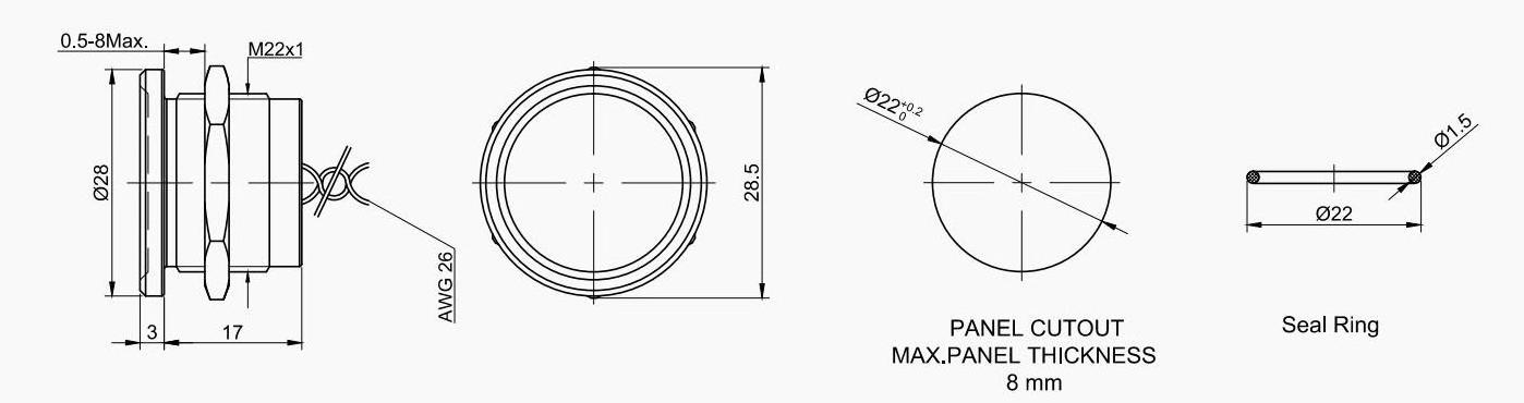 22mm IP68 Metal Piezoelectric Switch Momentary/Lacting LED illuminated replace micro travel push button switch