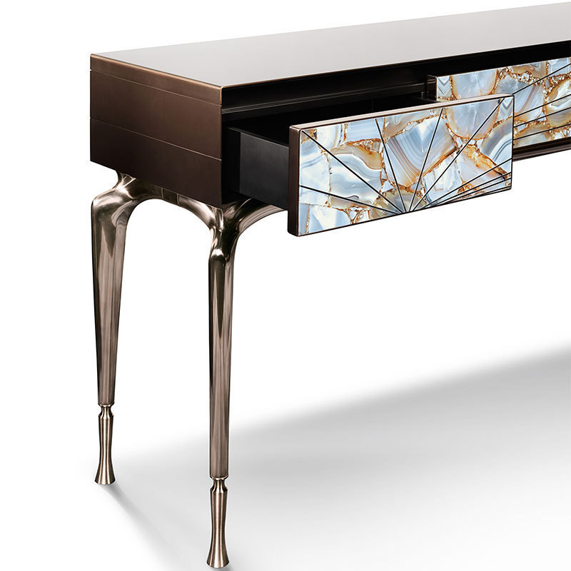 Contemporary Narrow Console Table with Italian Marble Top for Stylish Home Decor