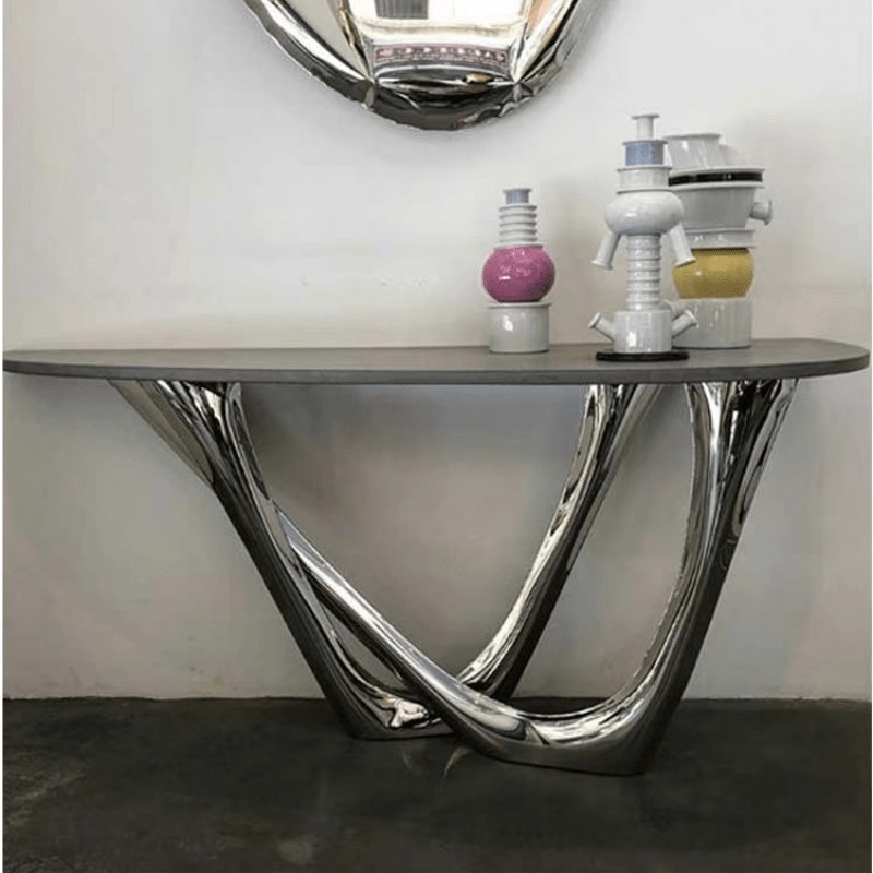 Contemporary Narrow Console Table with Italian Marble Top for Stylish Home Decor