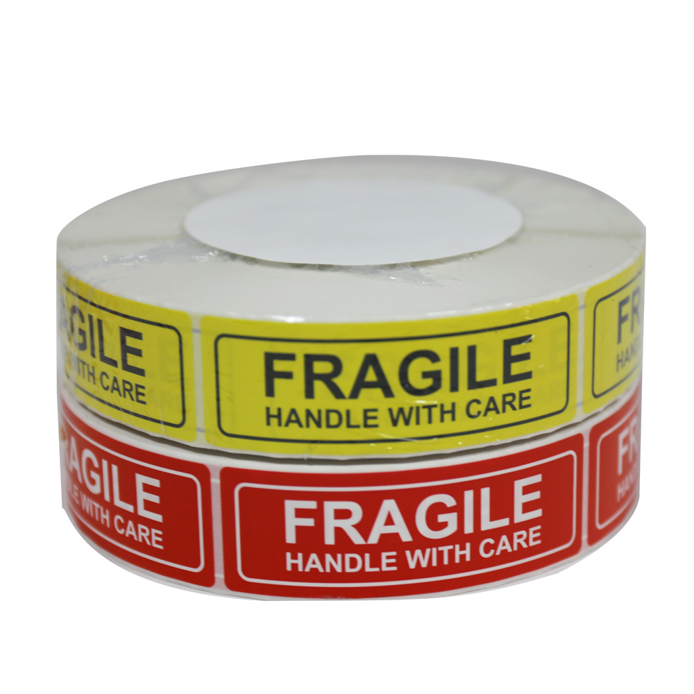 Customized Shipping Yellow RED Warning Labels Fragile Stickers For Arrow Up Do Not Bend Truck Suffocation Wax Melts Candle Jar