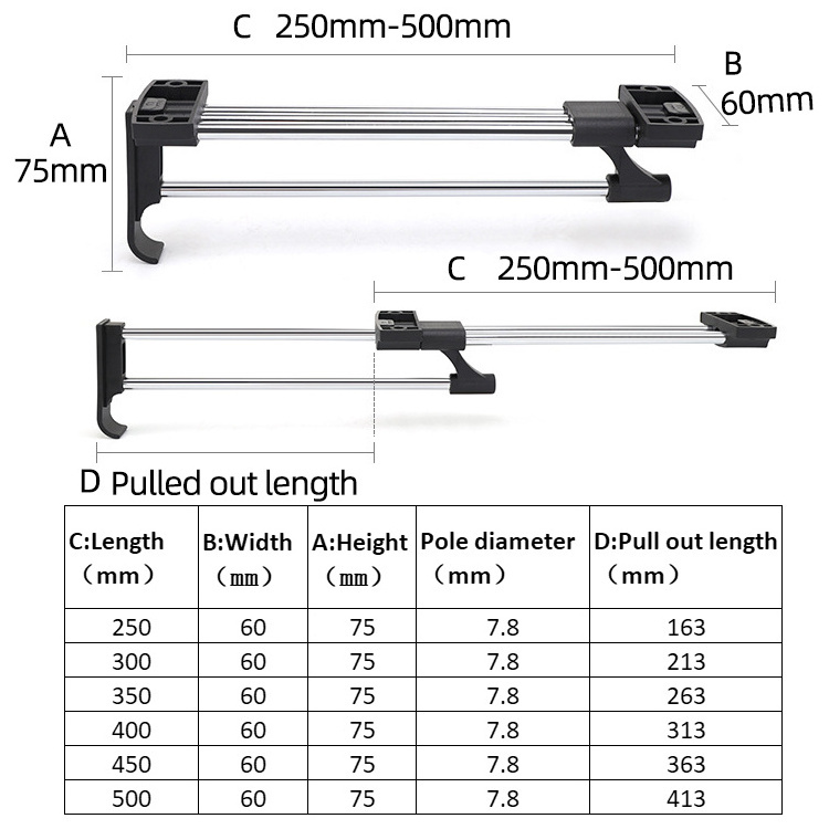 Adjustable Closet Rod Pull Out Multi-Purpose Pipe Garment Valet Rod Heavy Duty Tension Retractable Wardrobe Hanger