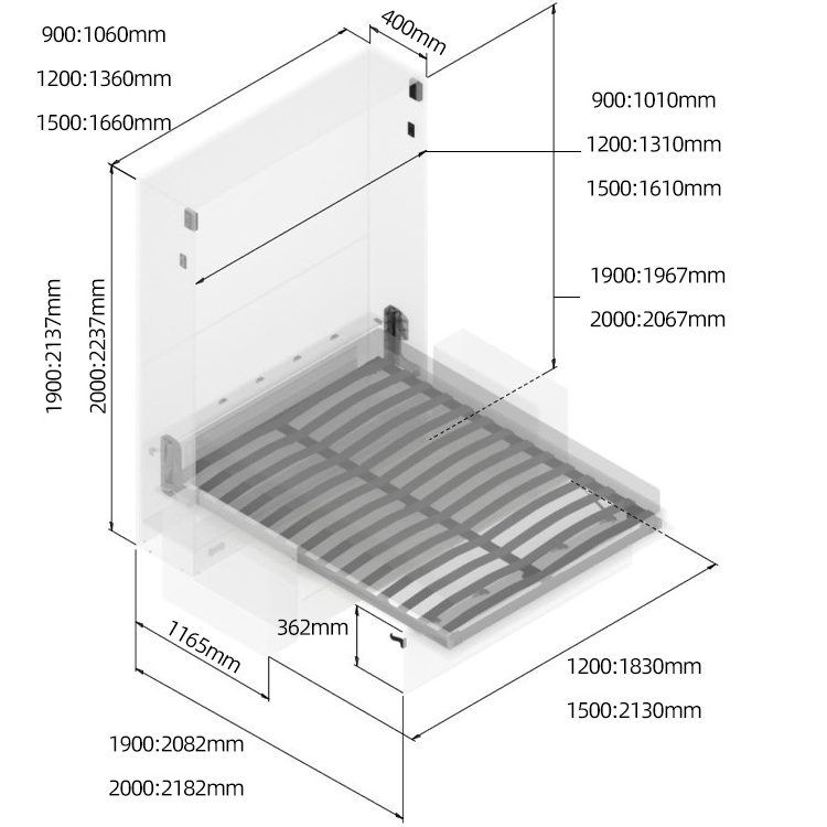 Manual Vertical Murphy Bed Hardware Kit Space Saving Folding Wall Bed mechanism With Sofa connector