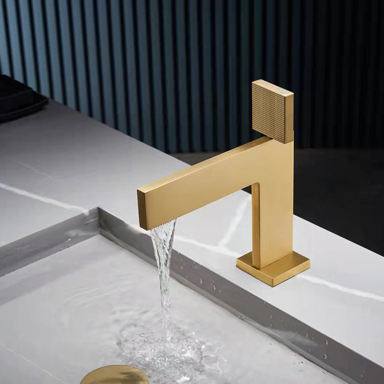 Light Luxury Brass Brushed Gold Basin Faucet Bathroom Hot And Cold Water Faucet Countertop Basin Mixer Tap XR0144