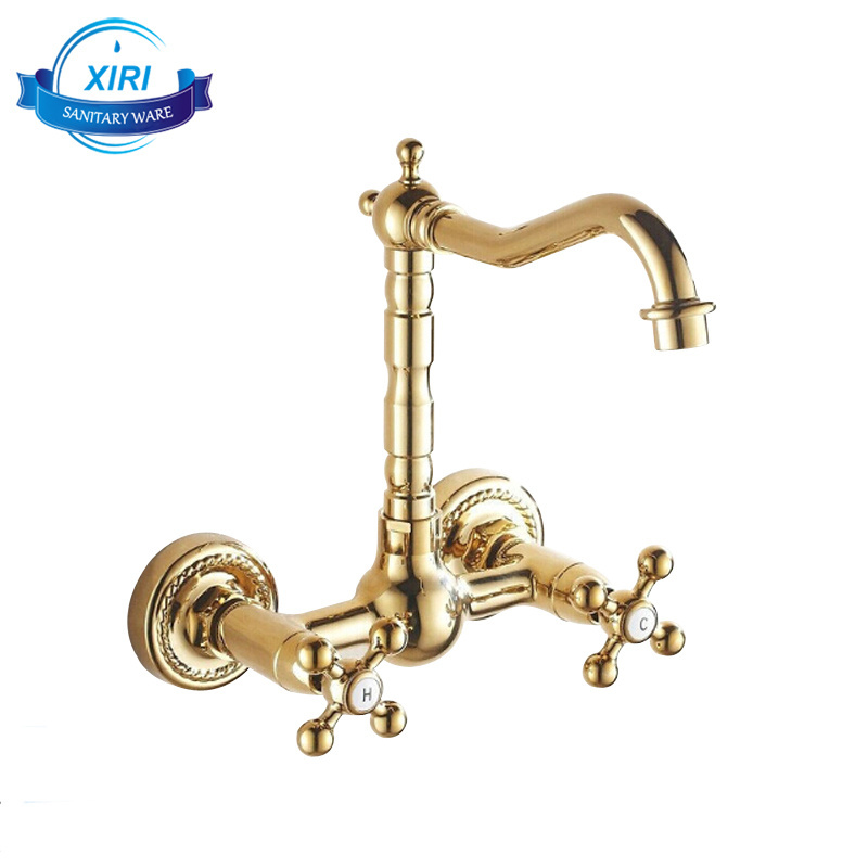 Wall mount kitchen sink faucets gold kitchen tap faucet mixer with dual handle G-0209