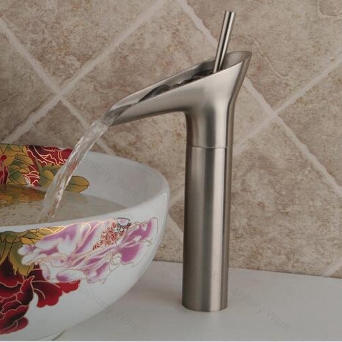 Nickle brushed waterfall faucet bathroom sink faucet tap mixer brass faucet wholesale