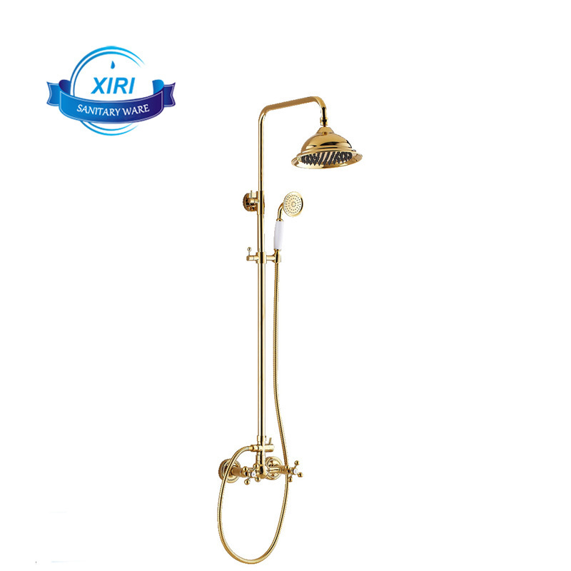 Brass European Gold Shower Set Hot And Cold Wall-Mounted Retro Gold Faucet Bathtub Rain Shower Faucet XR1534