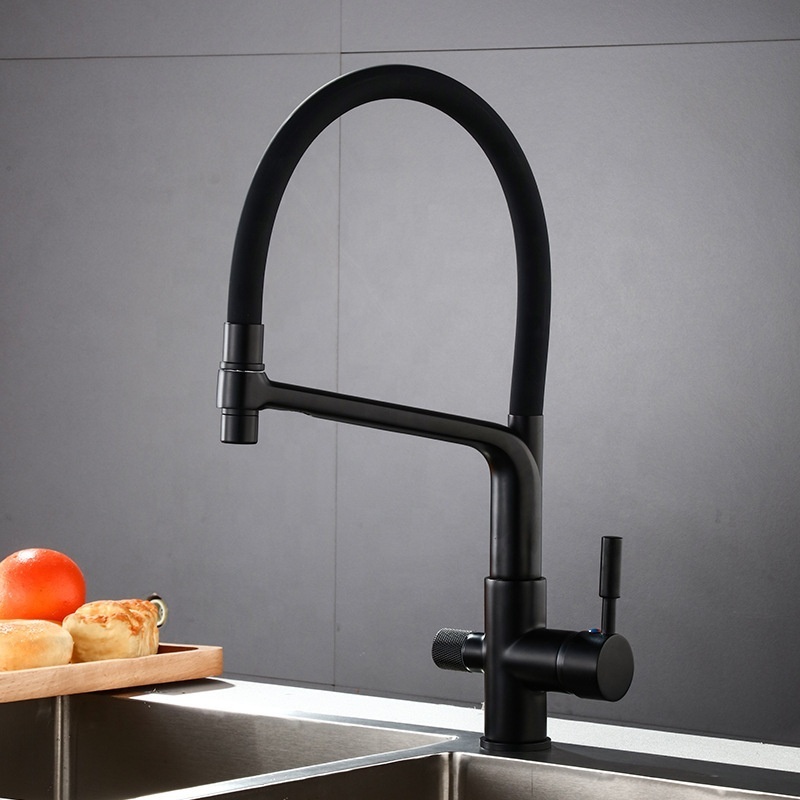 Durable Matte Black Brass 3-way Kitchen Sink Faucet Brushed Nickel Dual Handle Kitchen Purified Water Mixer Tap XR1341