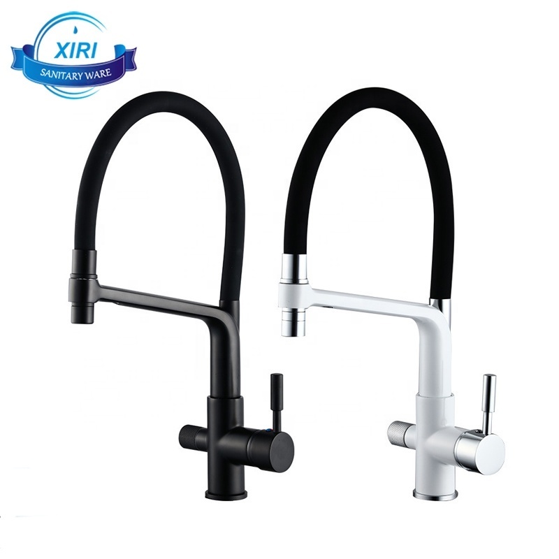 Durable Matte Black Brass 3-way Kitchen Sink Faucet Brushed Nickel Dual Handle Kitchen Purified Water Mixer Tap XR1341