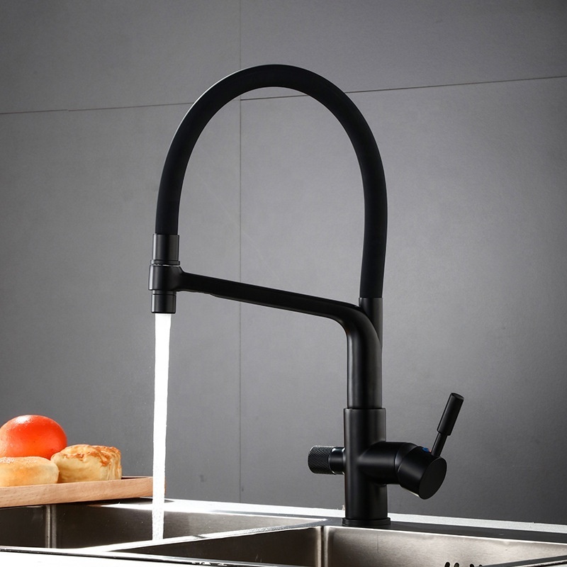 Durable Matte Black Brass 3-way Kitchen Sink Faucet Brushed Nickel Dual Handle Kitchen Purified Water Mixer Tap XR1341