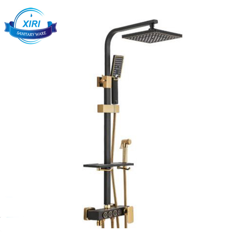 Fashion American style black gold brass shower set wall mount with hand shower set bidet shattef  shower faucet mixer tap SF0266