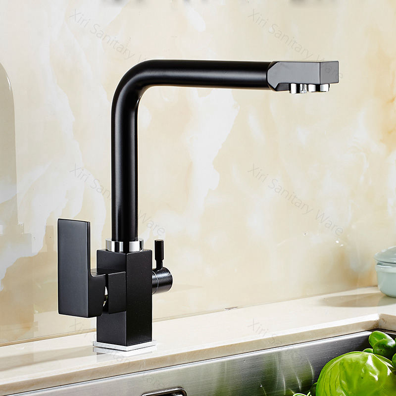 Matte Black Kitchen Faucet Dual Handle Purified Water Sink 3 Way Kitchen Tap Hot And Cold Water B3670