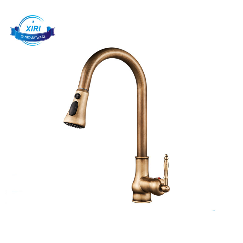 Antique Kitchen Faucet 3 Functions Pull-Out Wash Basin Faucet Retro Wash Basin Sink Retractable Splash-Proof XiRi-8870