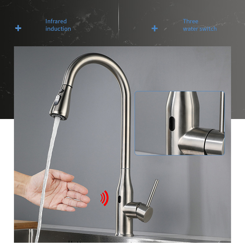 Stainless Steel Auto Touch Control Kitchen Faucets Smart Sensor Kitchen Mixer Touch Faucet for Kitchen Pull Out Sink Taps KF2009