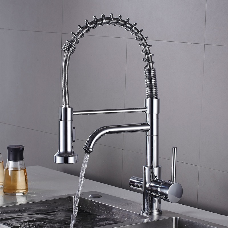 Brass Chrome Three In One Kitchen Faucet Cold And Hot Water Dishwasher Sink Direct Drinking Pure Water Faucet XiRi-8890