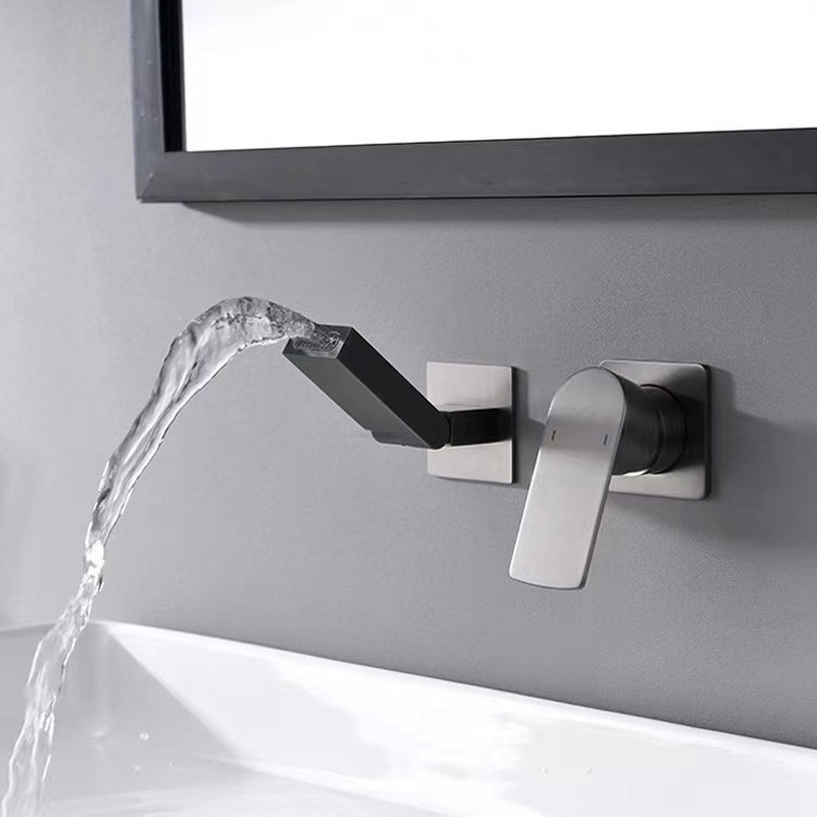 Brass Swinging Water Basin Faucet In-Wall Mounted Black Gun Gray  Concealed Installation Embedded Basin Faucet BF0419