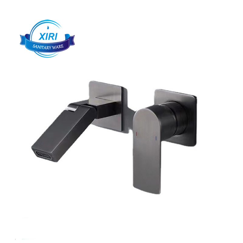 Brass Swinging Water Basin Faucet In-Wall Mounted Black Gun Gray  Concealed Installation Embedded Basin Faucet BF0419