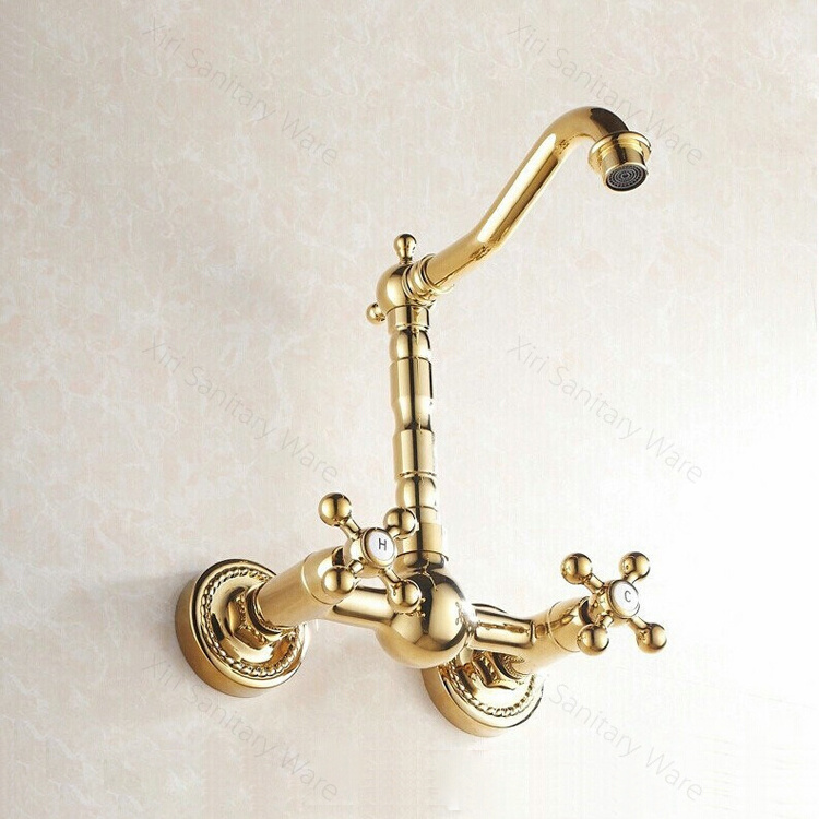 Wall mount kitchen sink faucets gold kitchen tap faucet mixer with dual handle G-0209