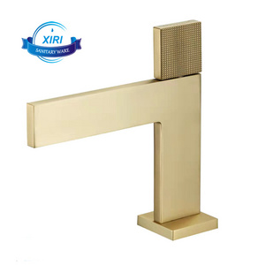 Light Luxury Brass Brushed Gold Basin Faucet Bathroom Hot And Cold Water Faucet Countertop Basin Mixer Tap XR0144