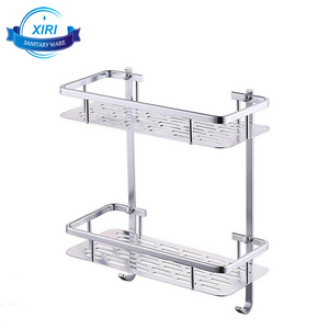 Bathroom Aluminum Storage Shelf with Hooks Wall Mounted, 2 Tier Bathroom shelves XR-947