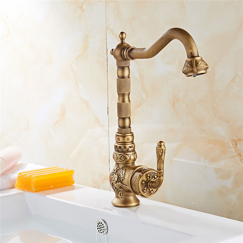 Retro Sink Kitchen Single Handle Single Hole Faucet Brass Bathroom Hot and  Cold Faucet XiRi-8818