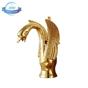 Gold Swan Shape faucets for bathroom deck-mounted taps Golden single hole basin faucets 1052