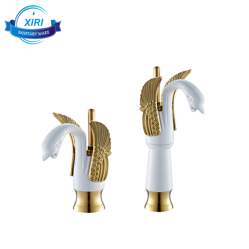 (A3232)Gold Plated and White Brass Swan Animal Faucets White plated Faucet