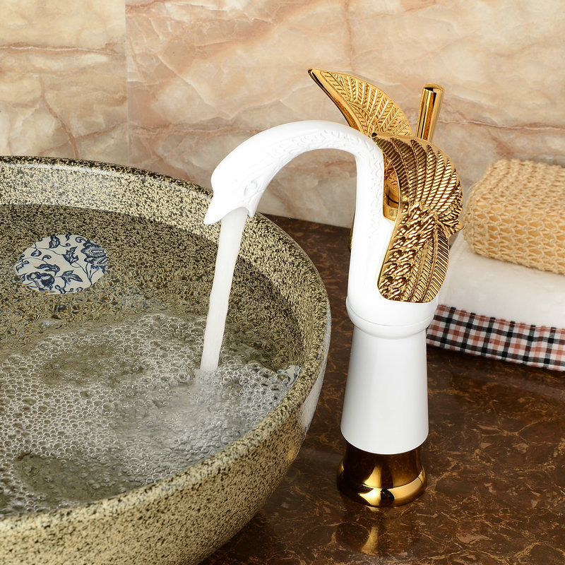 (A3232)Gold Plated and White Brass Swan Animal Faucets White plated Faucet