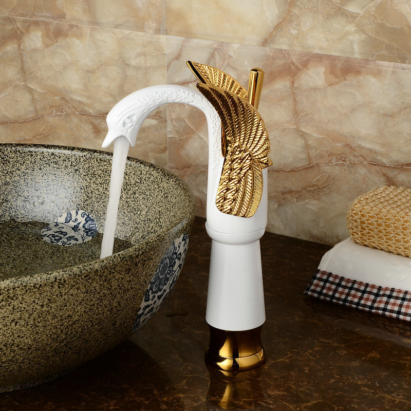 (A3232)Gold Plated and White Brass Swan Animal Faucets White plated Faucet