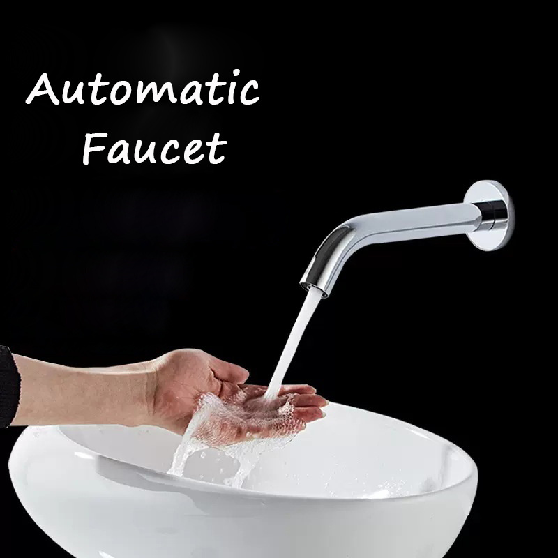 Wall Mount Infrared Sensor Faucet Touch Free Single Cold Bathroom Faucet DC Powered, Chrome Color Wall Faucet 8856