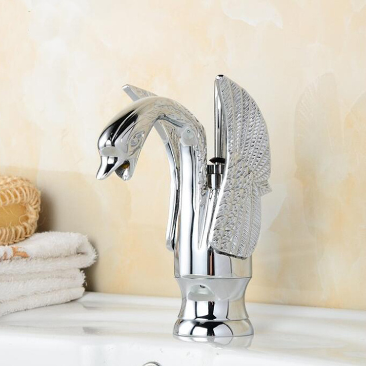 Chromed brass swan basin mixer tap animal shape unique bathroom faucets 1052-3