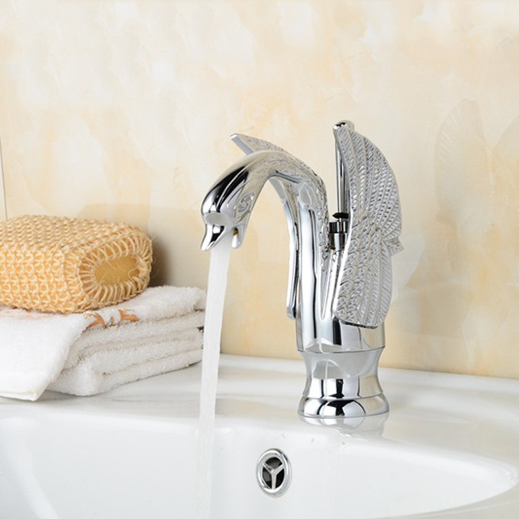 Chromed brass swan basin mixer tap animal shape unique bathroom faucets 1052-3