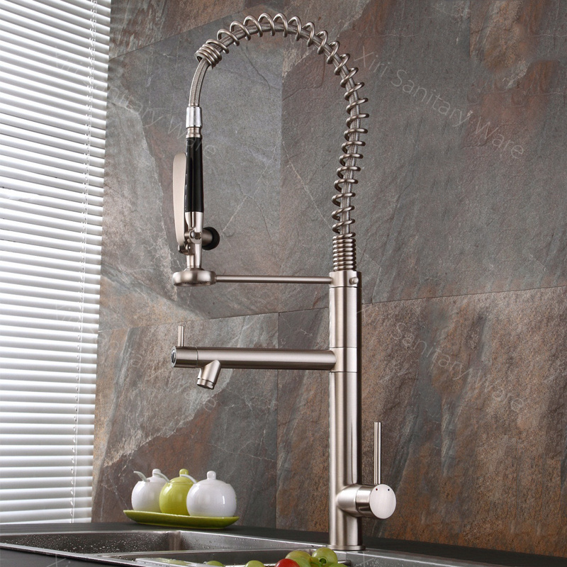 High quality pull down kitchen faucet flexible hose for kitchen mixer faucet nickel brushed sink faucet pull out