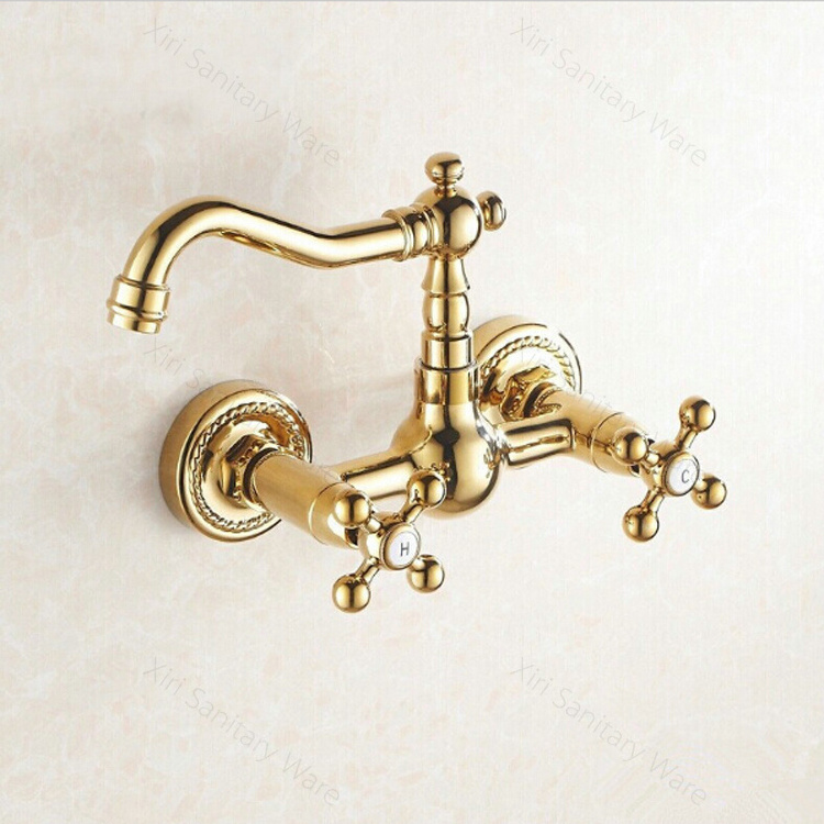 Wall mount bathroom sink faucets gold basin faucets with dual handle G-0208