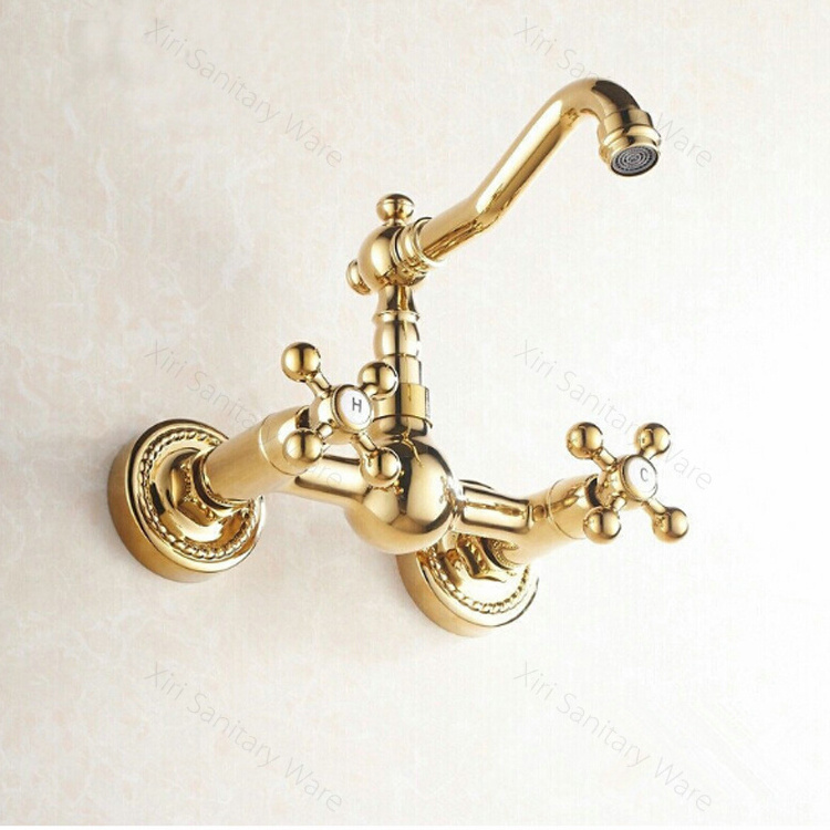 Wall mount bathroom sink faucets gold basin faucets with dual handle G-0208